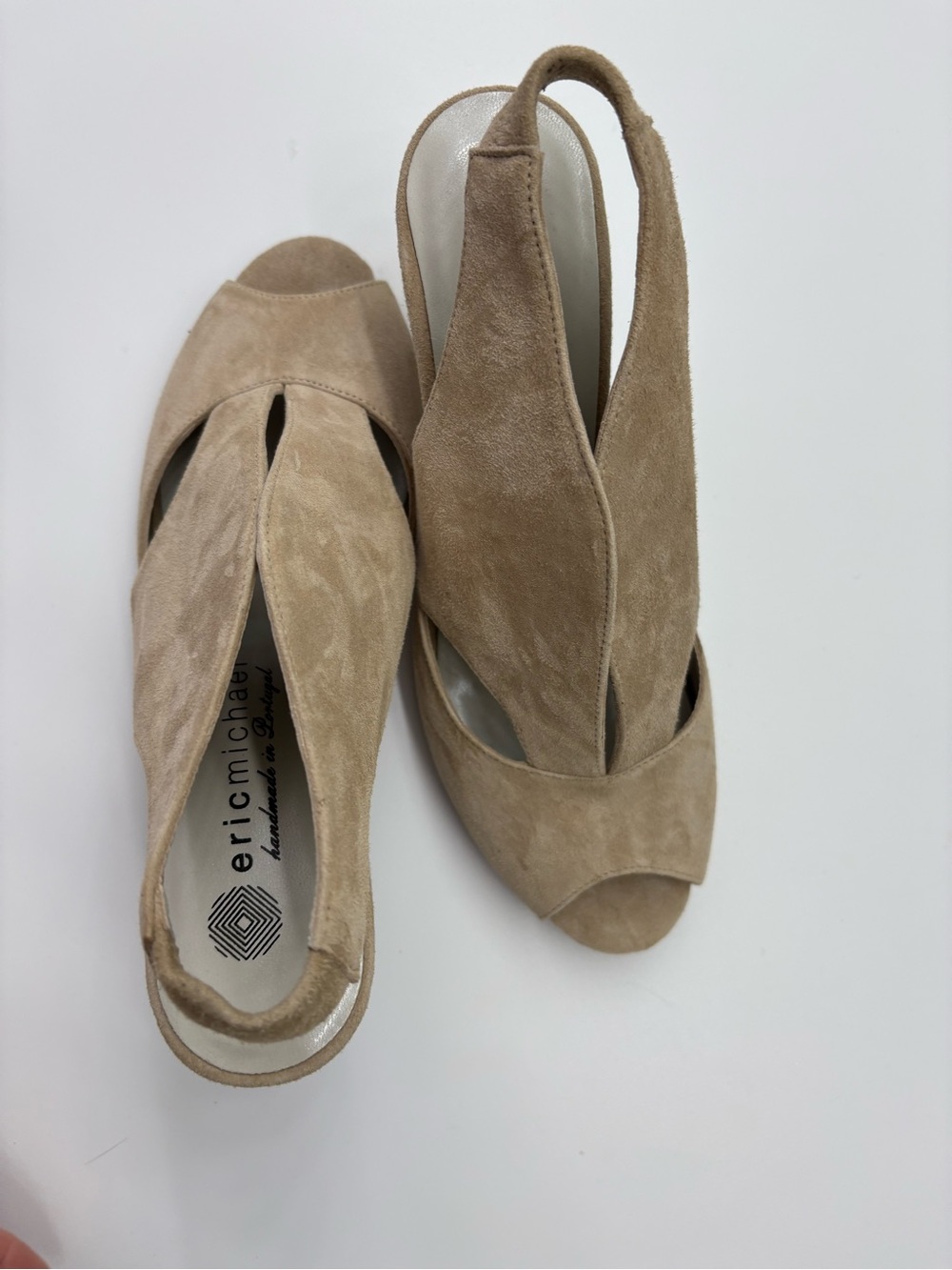 Eric Michael Beige Suede Peep-Toe Slingback Mules